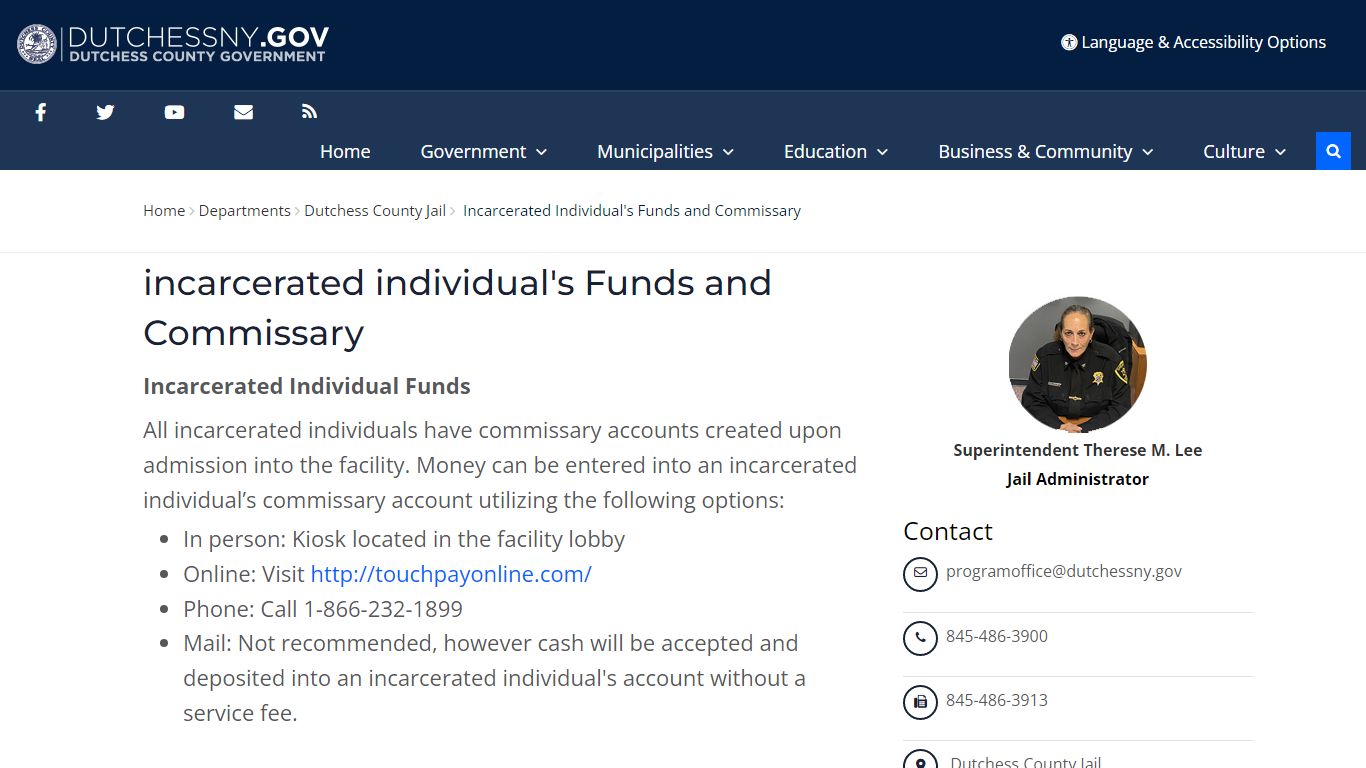 Incarcerated Individual's Funds and Commissary