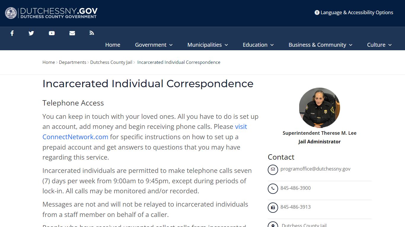 Incarcerated Individual Correspondence - Dutchess County Government